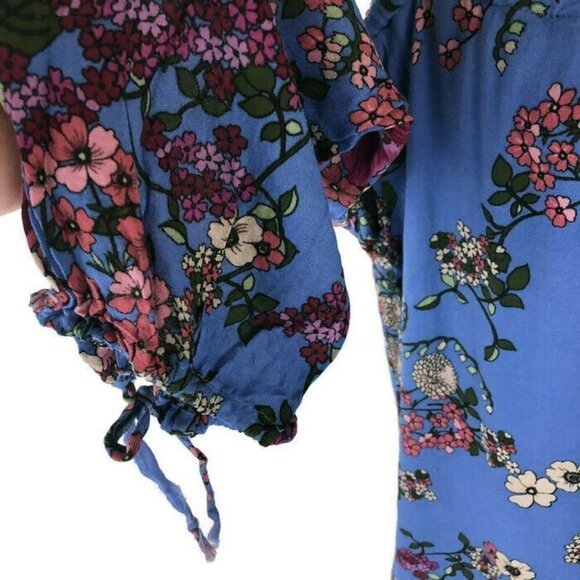 WAYF Women's M Medium Mini Shift Dress Cold Shoulder Dress Floral Pattern Blue - Picture 4 of 7